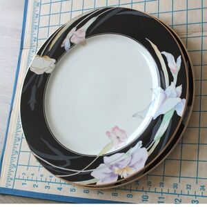 Mikasa Charisma Black L9050 Fine China Dinner Plate & Charger Set Japan Floral